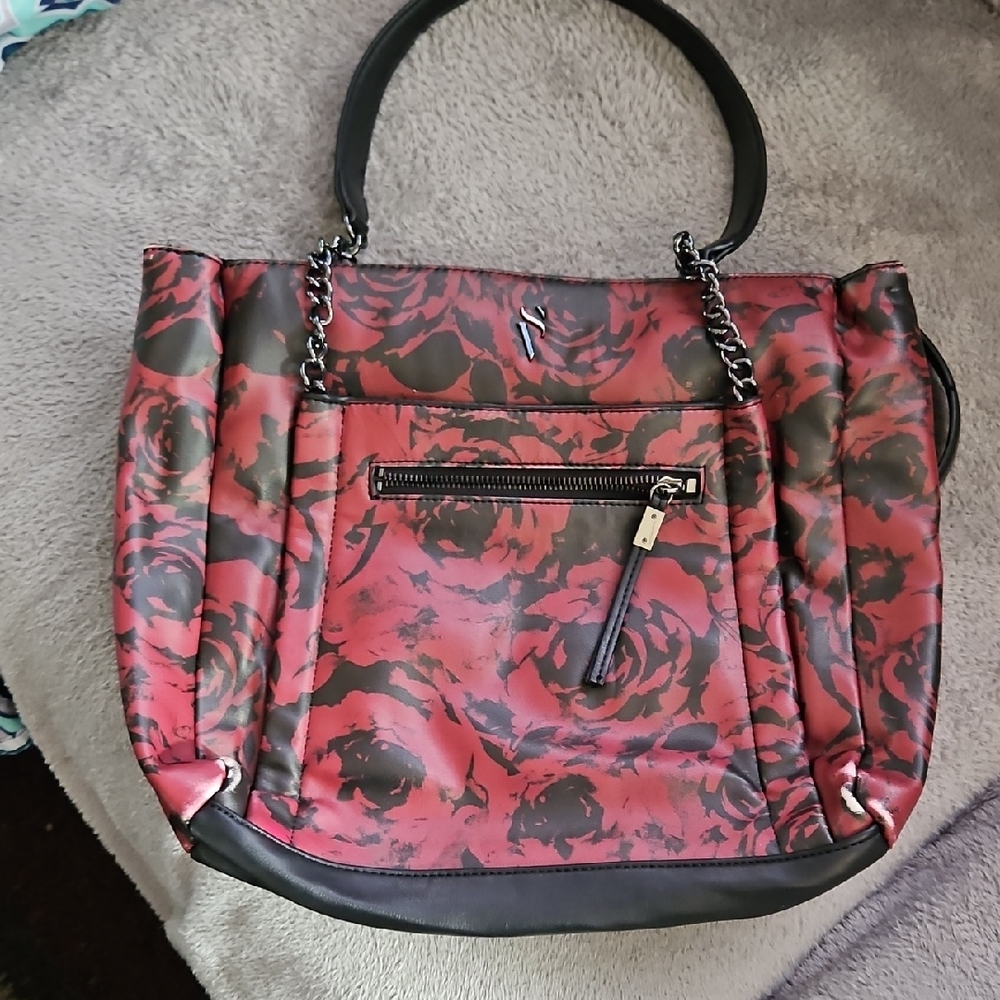 Vera Wang Red and Black Floral Tote Bag
